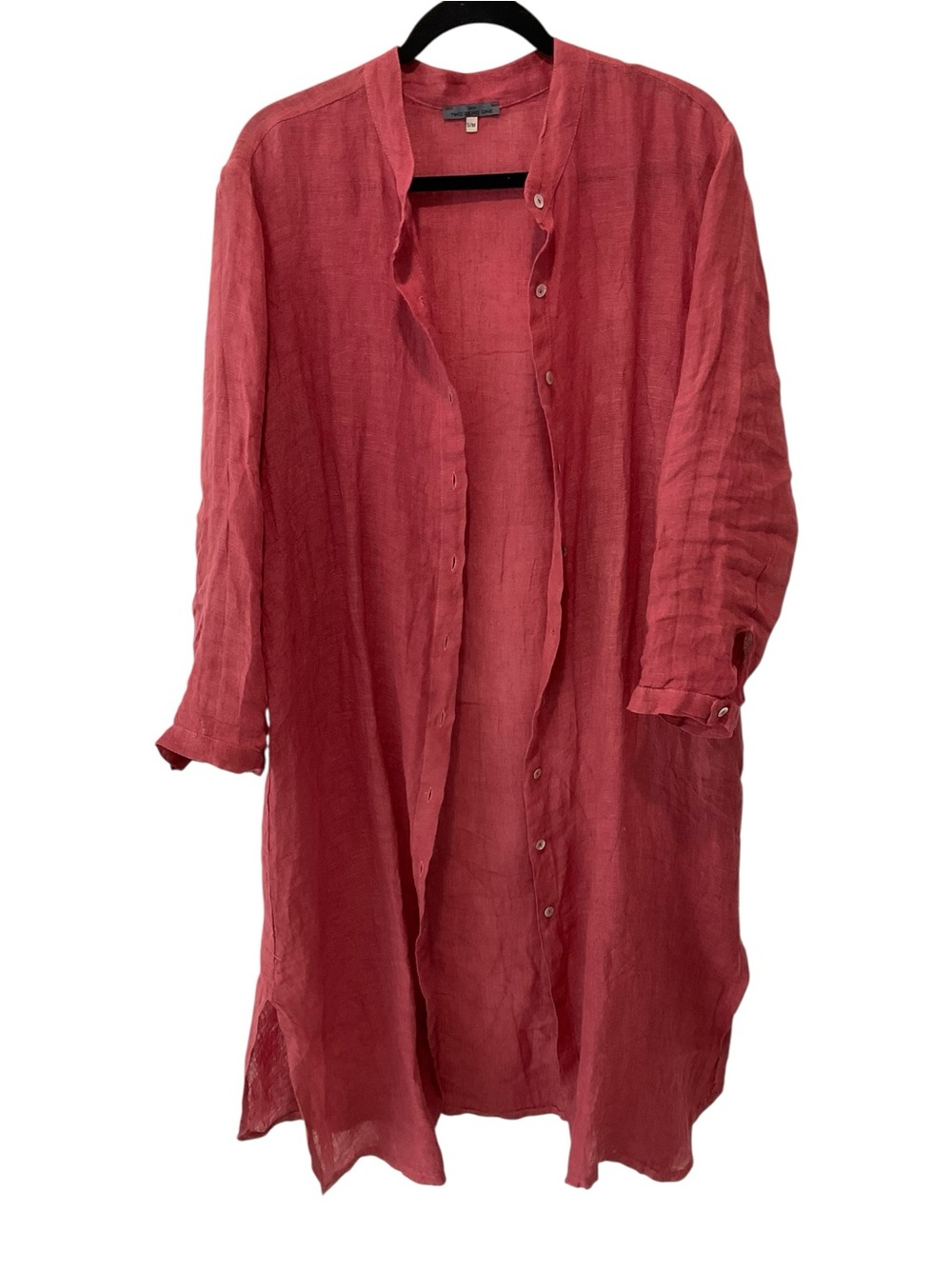 100% Linen Long Beach Cover Up Shirt Dress Pink Resort Boho S/M - Picture 2 of 6